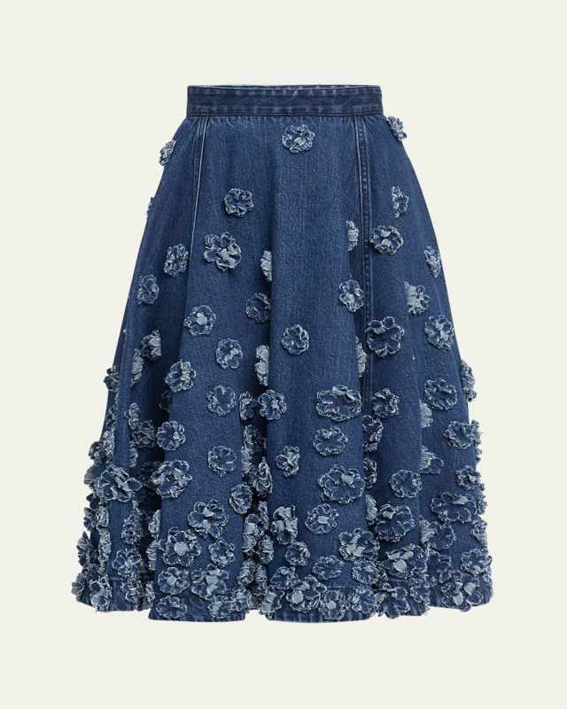 Floral Hand Embroidered Denim Circle Skirt